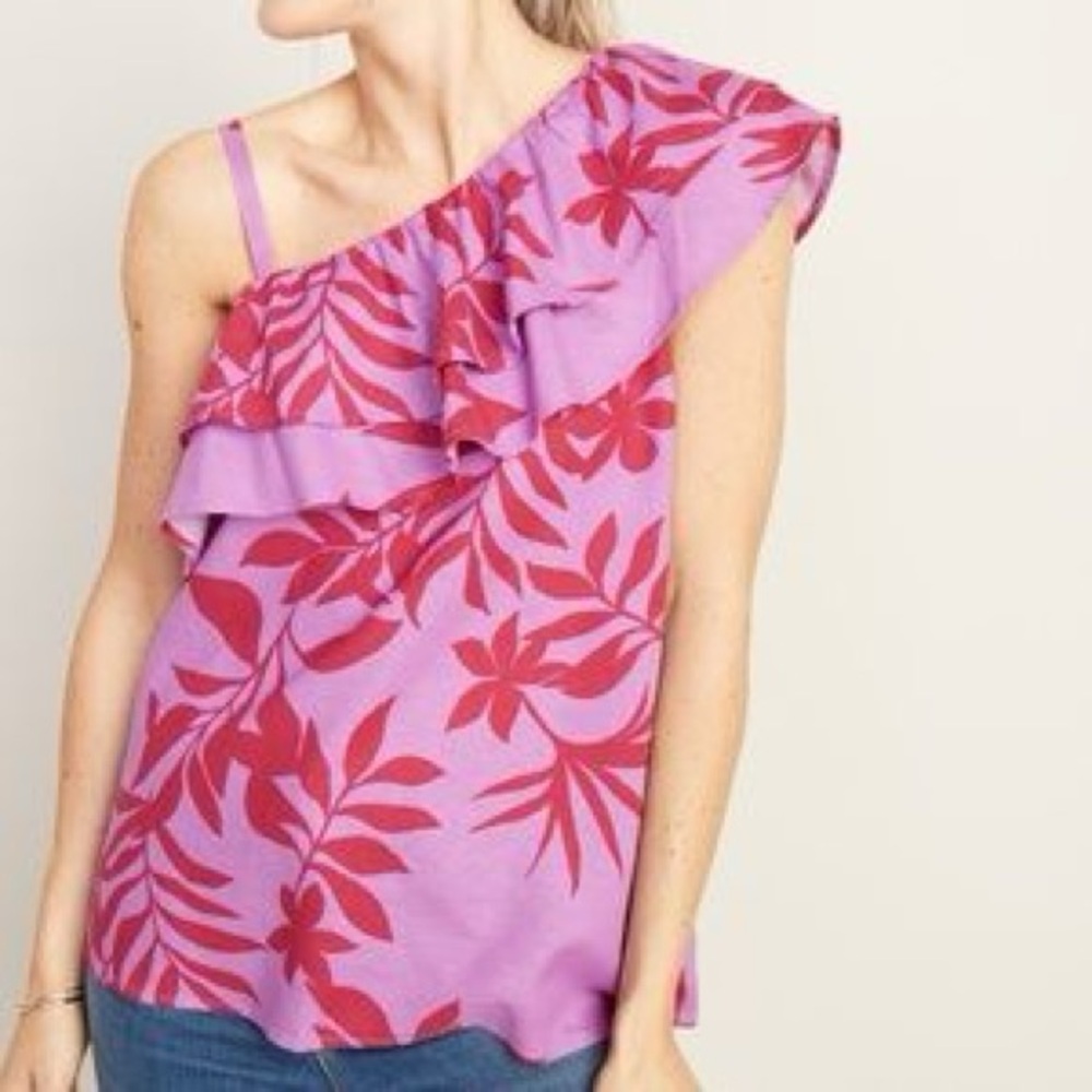 Old Navy One Shoulder Floral Top Purple Pink Size M